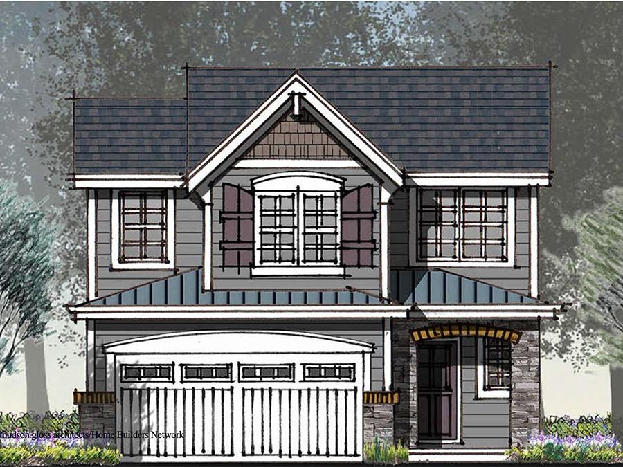 Preliminary Marketing Image for The Katherine floor plan - an artistic two-story home with charming front parch and shuttered window Preliminary Marketing Image for The Katherine floor plan - an artistic two-story home with charming front parch and shuttered window